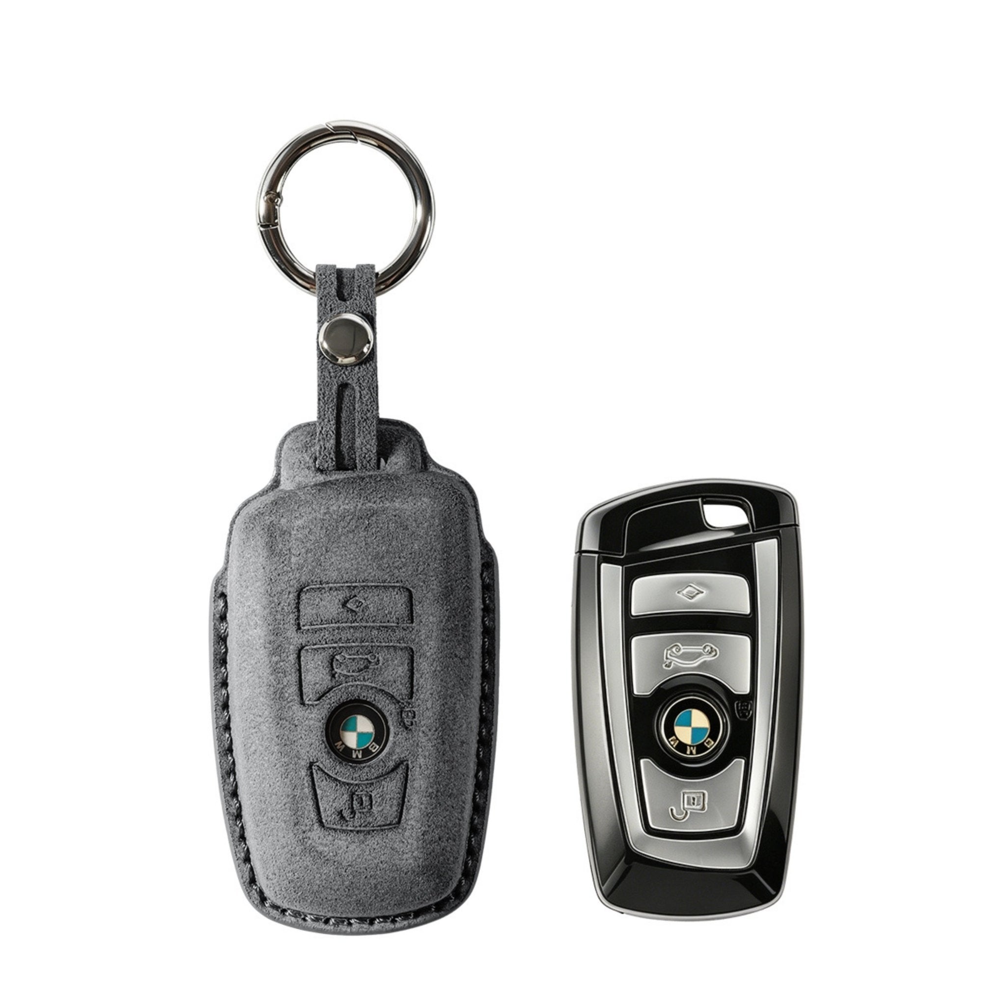 Alcantara Car Key Fob Cover for BMW Model A with Buckle - Space Grey - Alcanside
