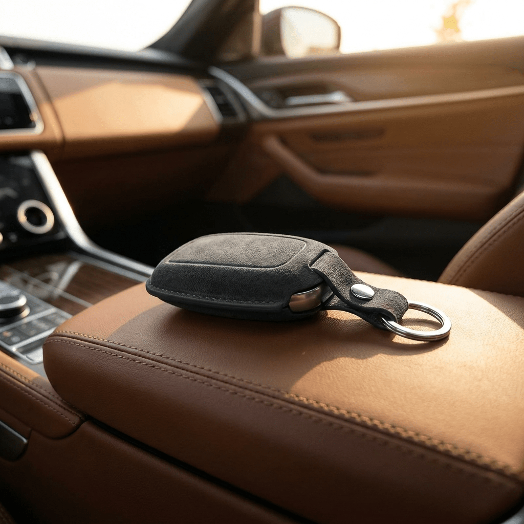 Alcantara Car Key Fob Cover for Mercedes -Benz Model B with Buckle - Space Grey - Alcanside