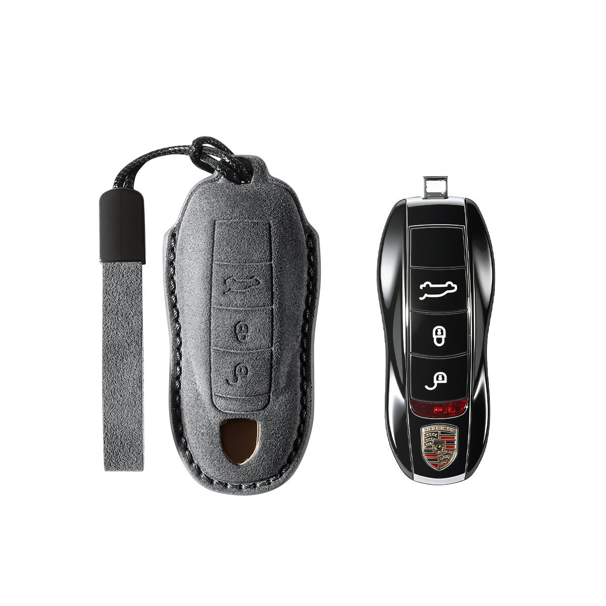 Alcantara Car Key Fob Cover for Porsche | Model A with Buckle - Space Grey - Alcanside