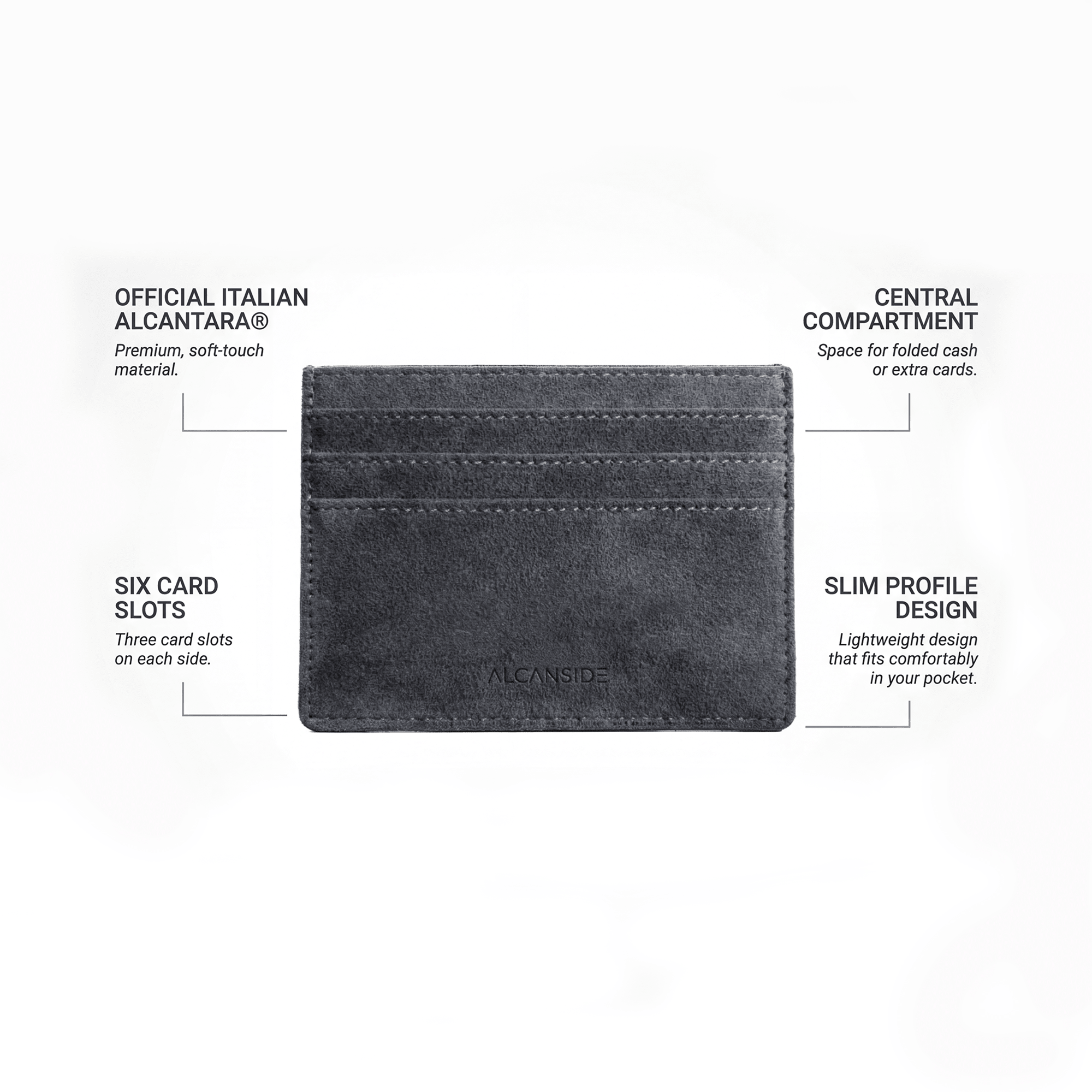 Alcantara Card Wallet - Space Grey - Alcanside