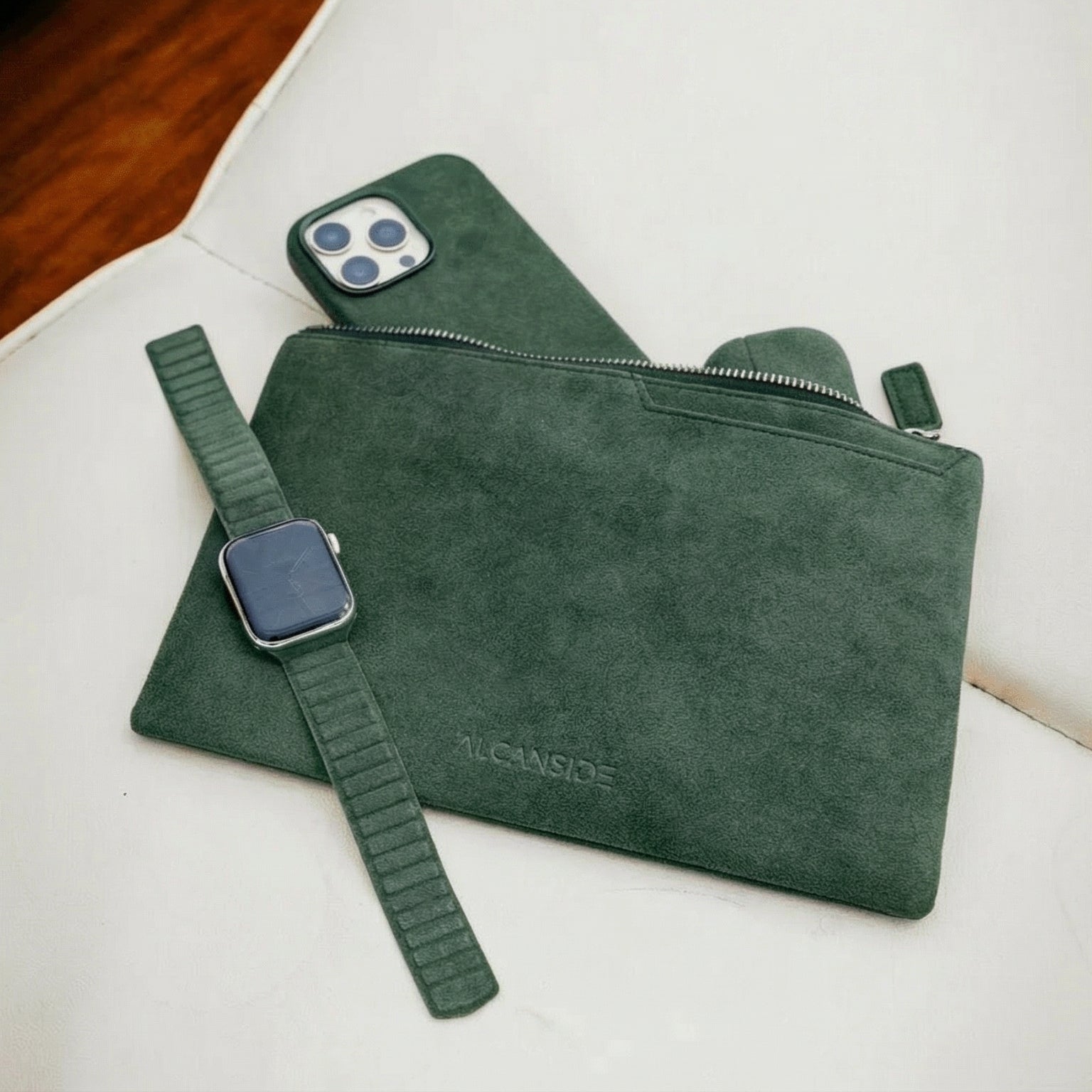 Alcantara Pouch - Midnight Green - Alcanside