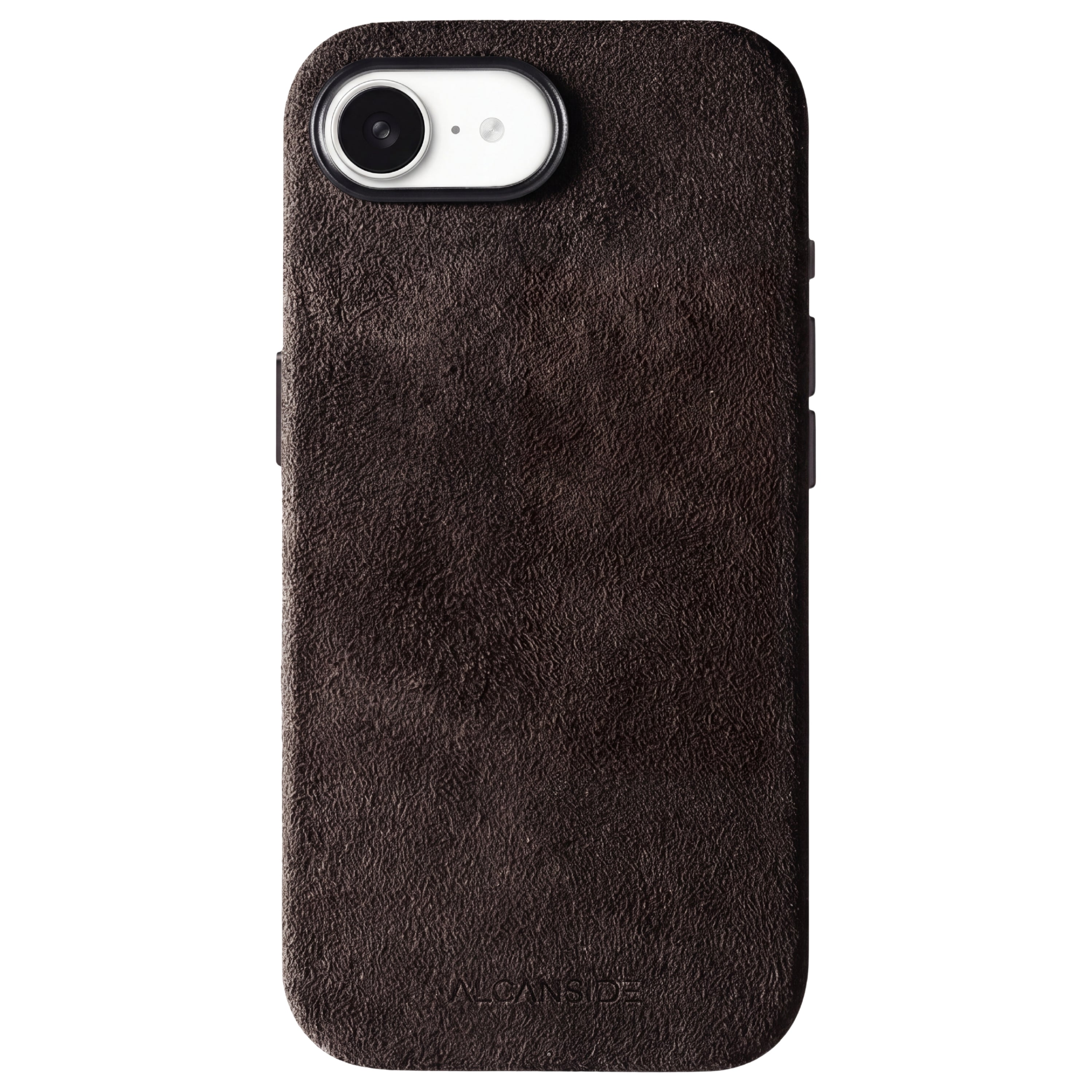 iPhone 16e Chocolate Brown Alcantara® Case – back view
