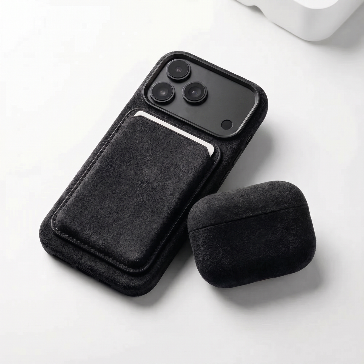 iPhone 18 Pro Max Alcantara case with MagSafe wallet and AirPods case