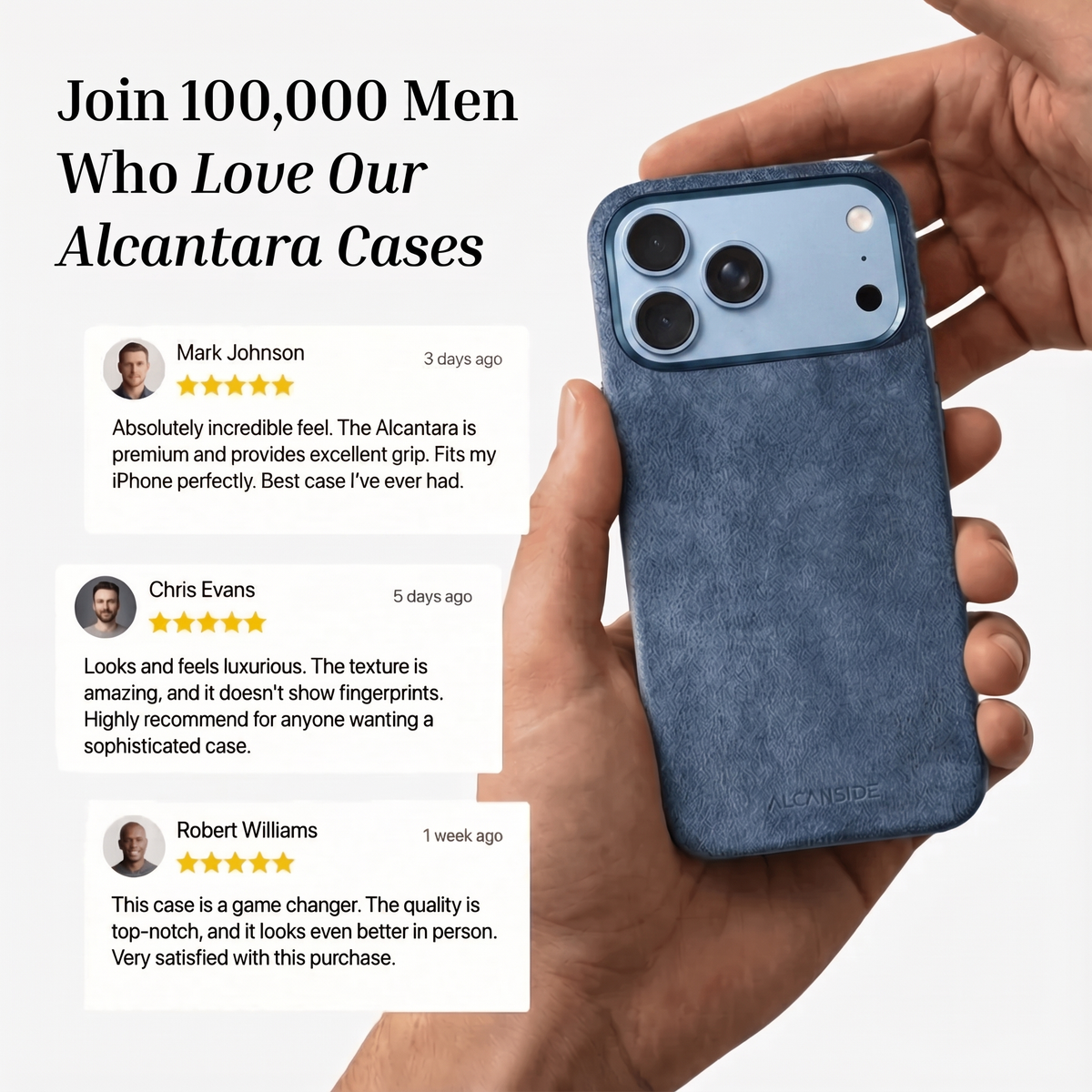 Customer reviews of the Ocean Blue Alcantara iPhone 18 Pro Max case
