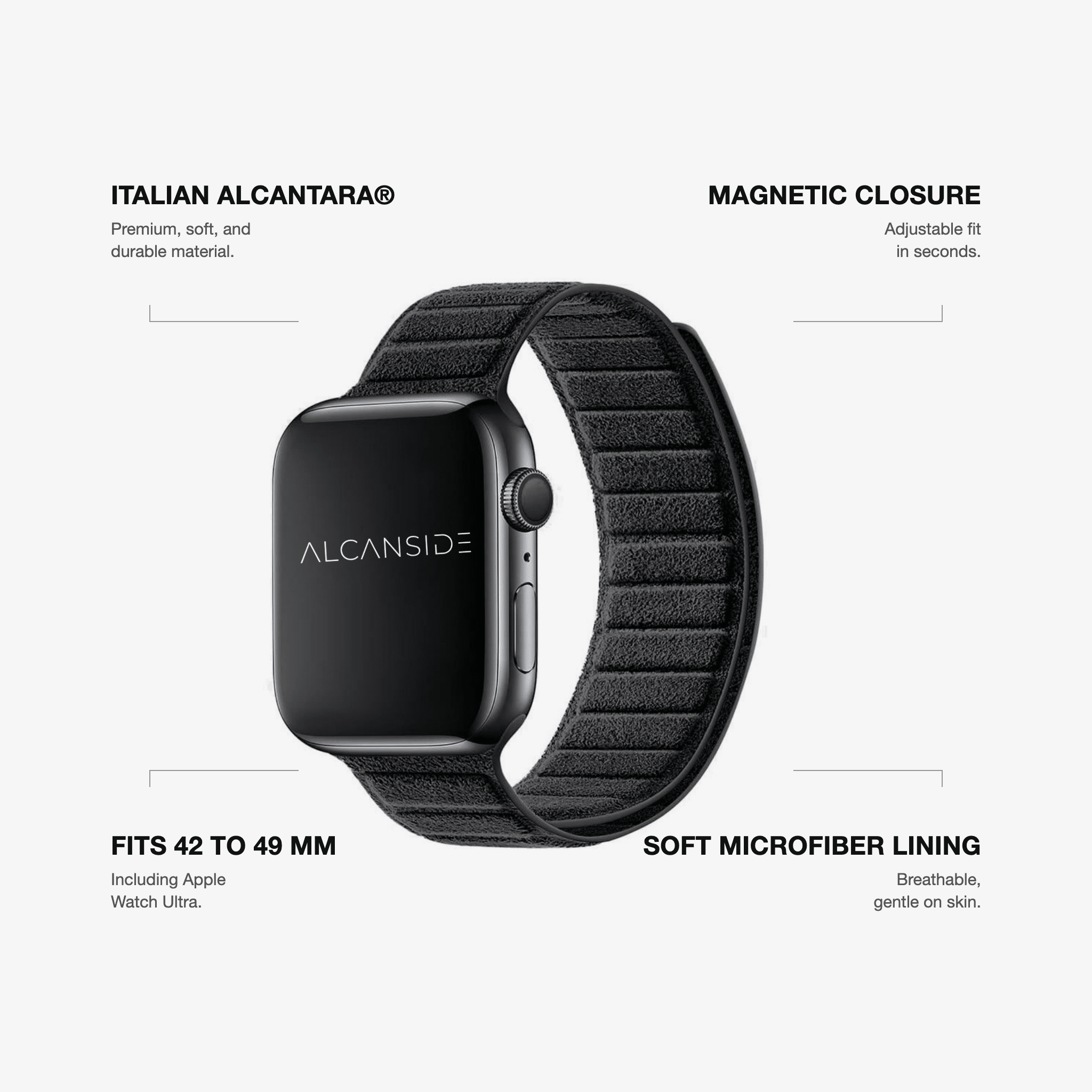 Alcantara Apple Watch Band - Deep Black - 42/44/45/46mm & Ultra (49mm) - Alcanside
