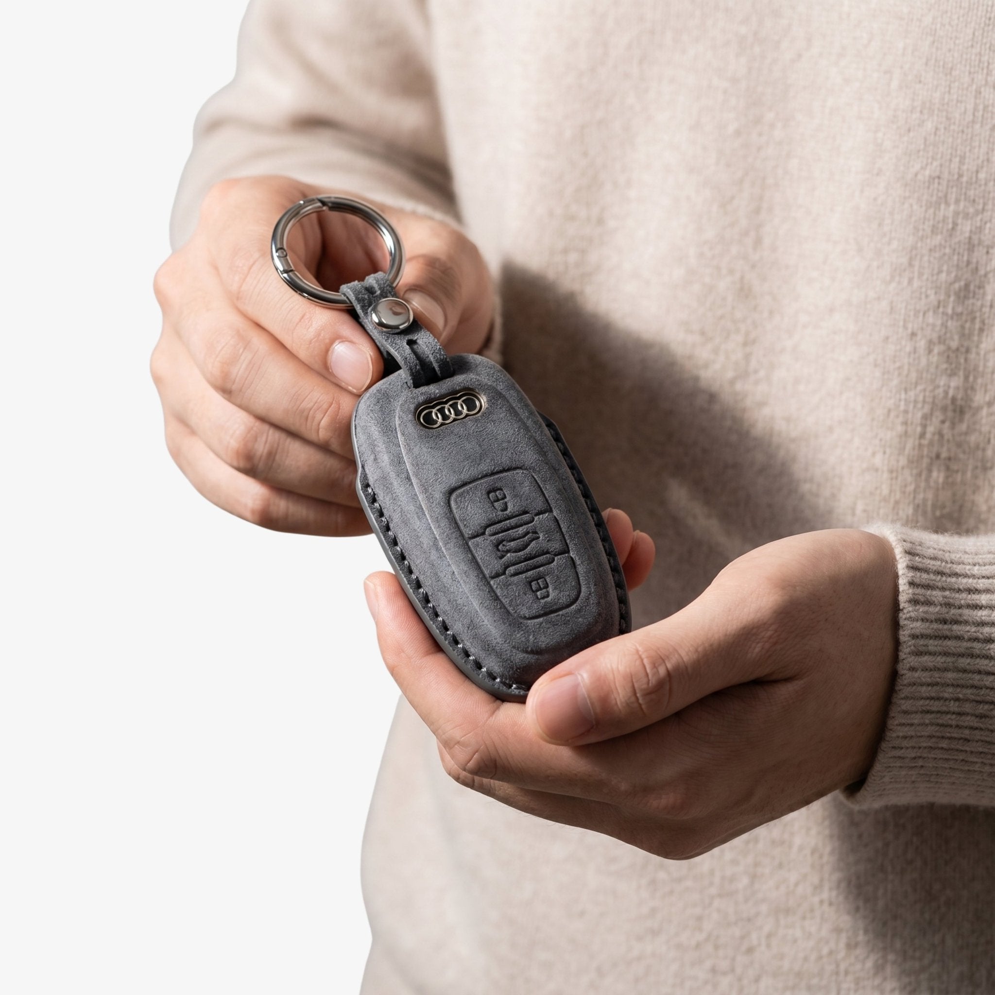 Alcantara Car Key Fob Cover for Audi Model C with Buckle - Space Grey - Alcanside