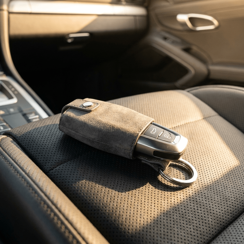 Alcantara Car Key Fob Cover for Audi Model C with Buckle - Space Grey - Alcanside