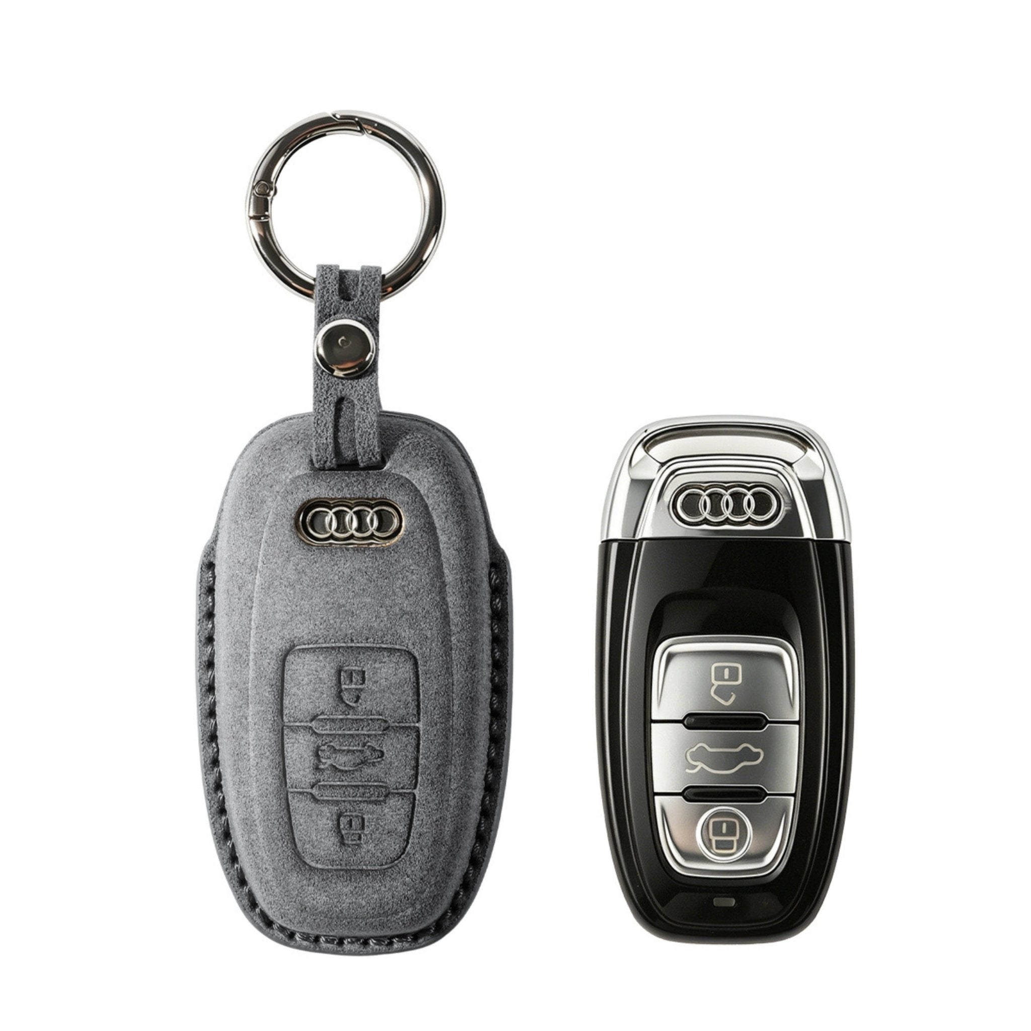 Alcantara Car Key Fob Cover for Audi Model C with Buckle - Space Grey - Alcanside