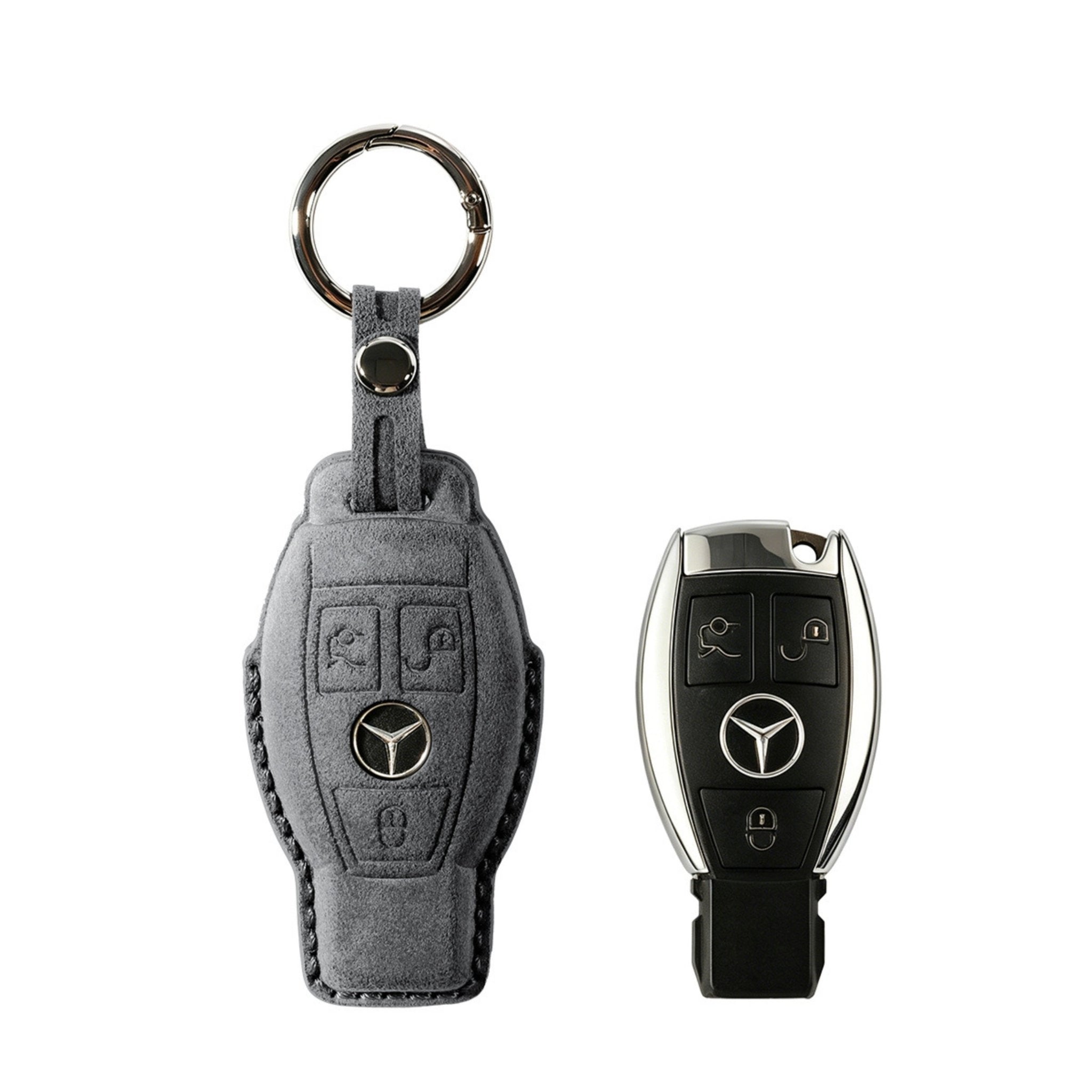 Alcantara Car Key Fob Cover for Mercedes -Benz Model B with Buckle - Space Grey - Alcanside
