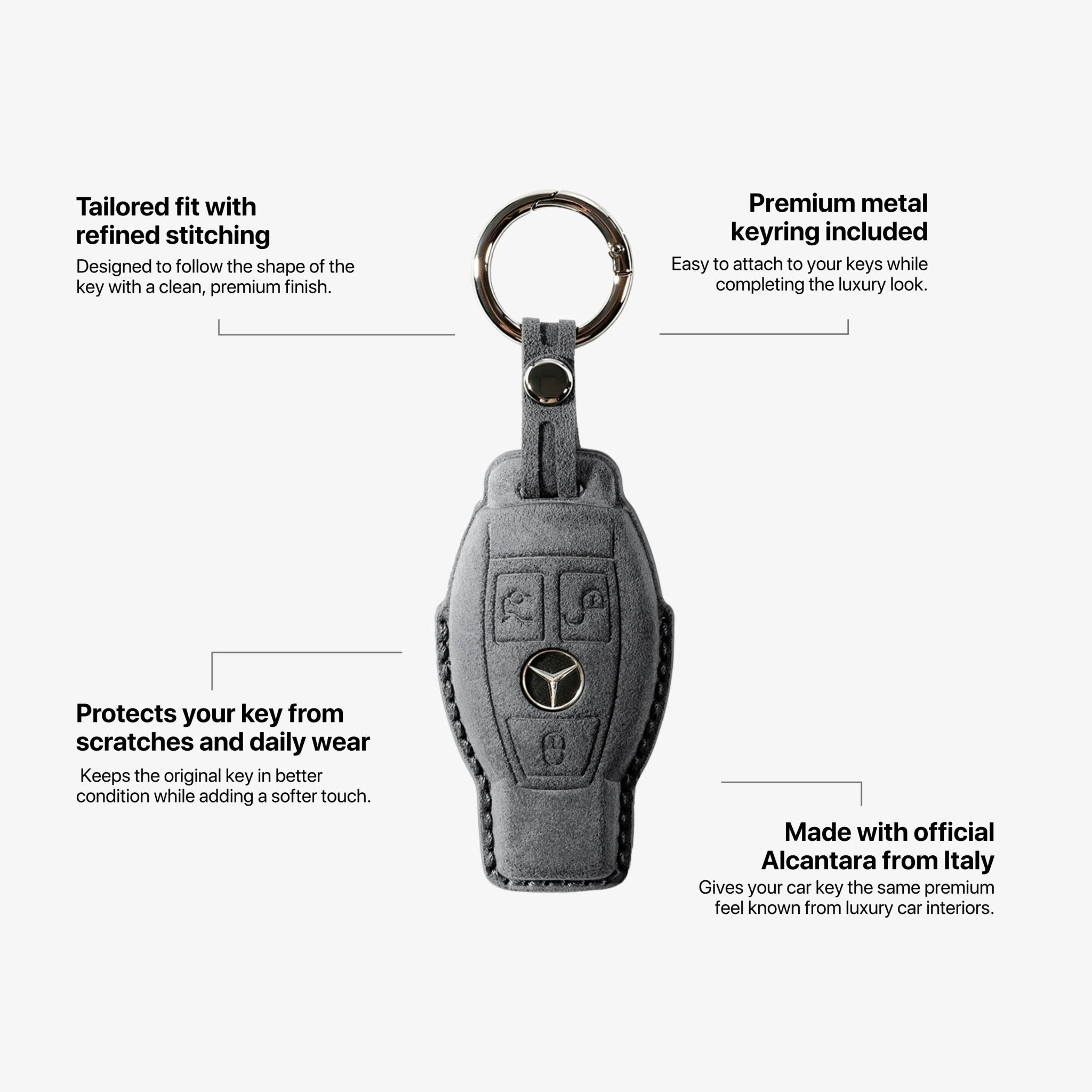 Alcantara Car Key Fob Cover for Mercedes -Benz Model B with Buckle - Space Grey - Alcanside