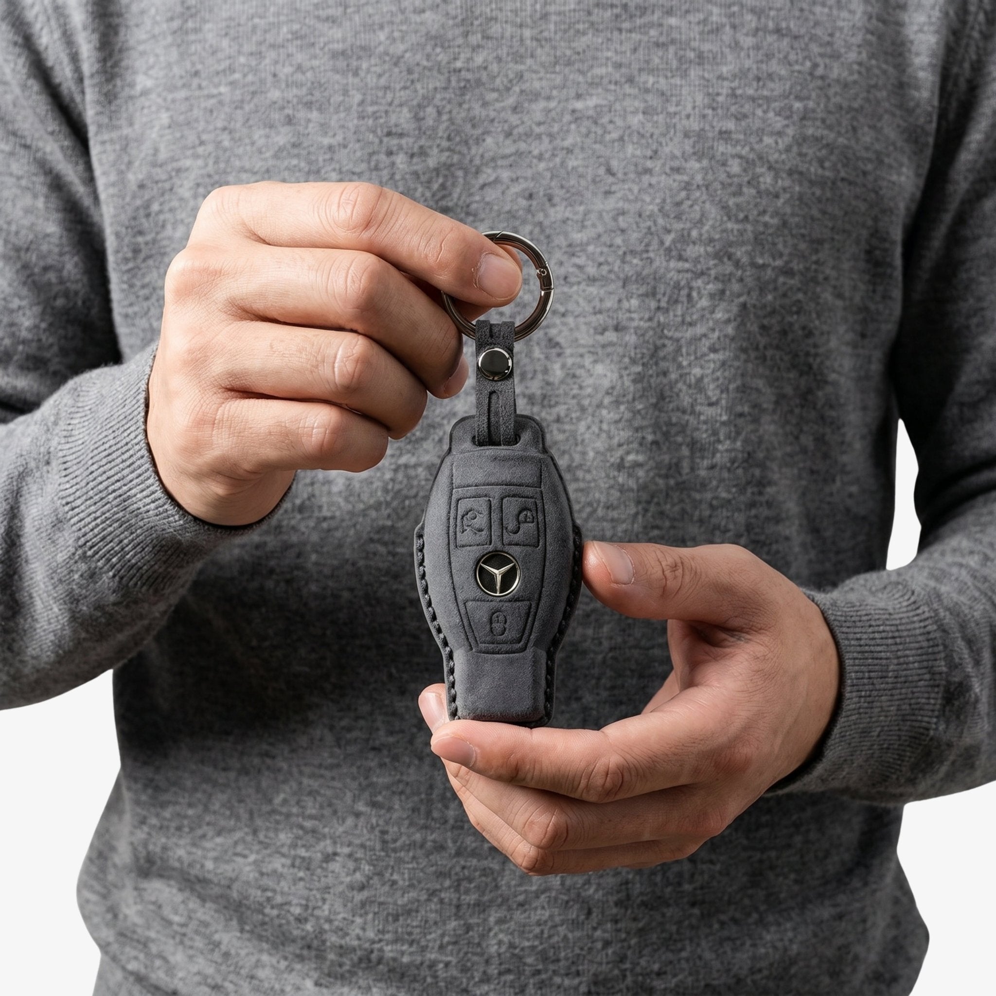 Alcantara Car Key Fob Cover for Mercedes -Benz Model B with Buckle - Space Grey - Alcanside