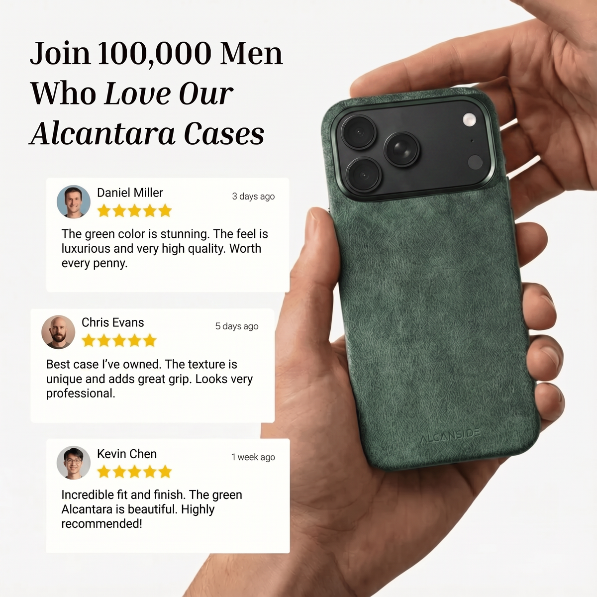 Customer reviews of the Midnight Green Alcantara iPhone 18 Pro Max case