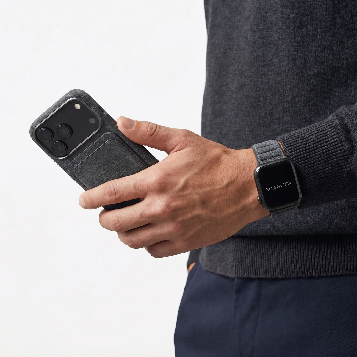 iPhone 18 Pro Alcantara case with MagSafe wallet and AirPods case