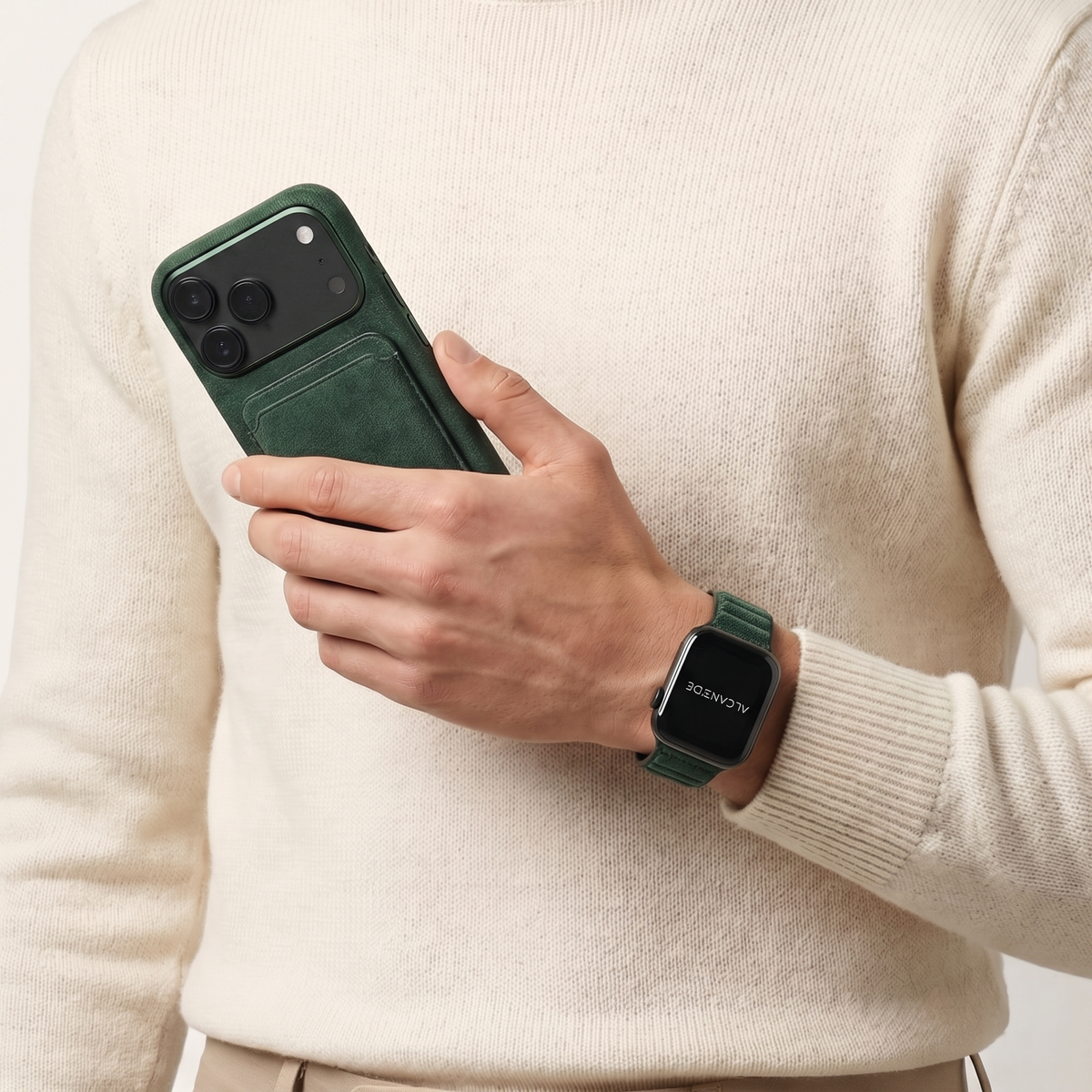 iPhone 18 Pro Max Alcantara case with MagSafe wallet and AirPods case