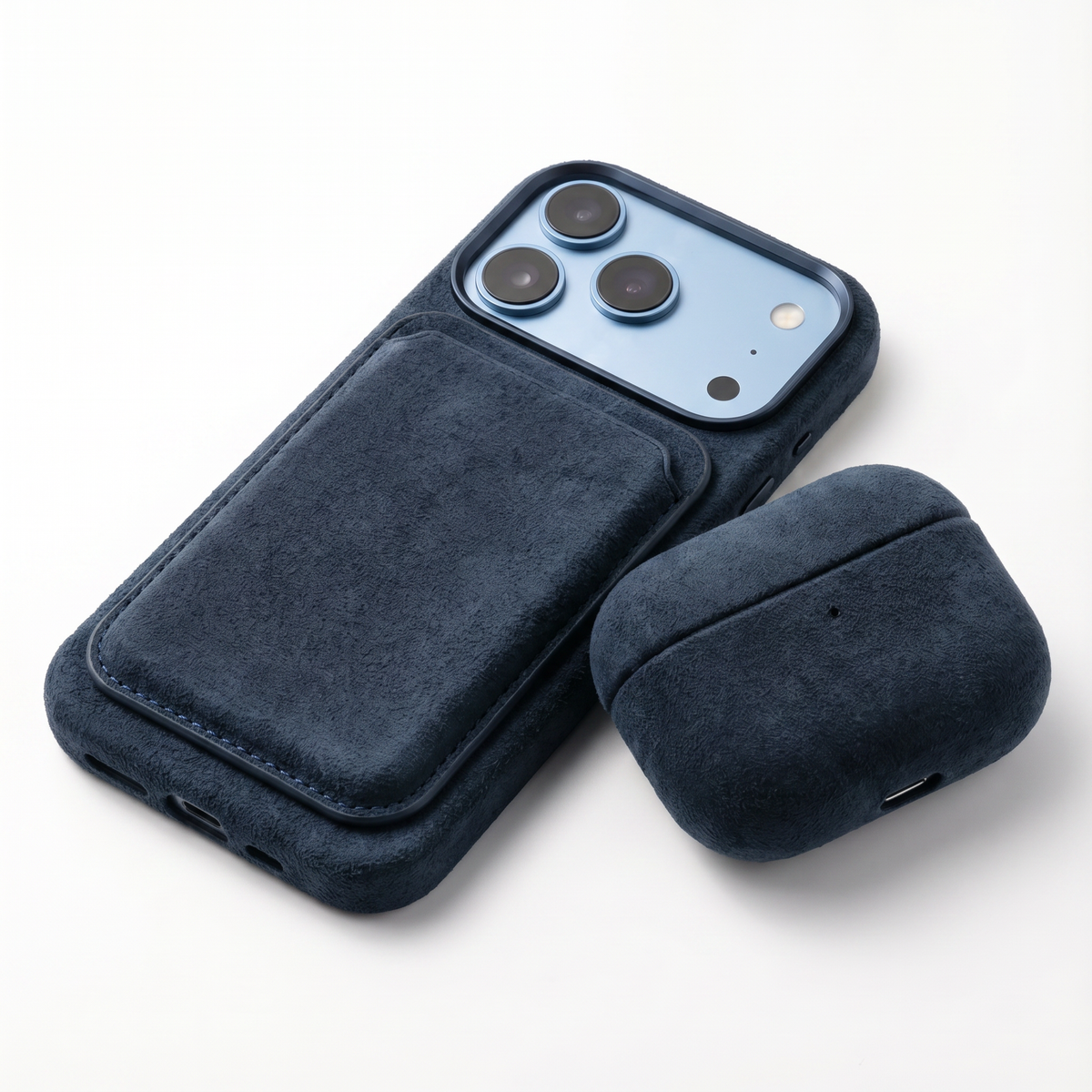 iPhone 18 Pro Max Alcantara case with MagSafe wallet and AirPods case