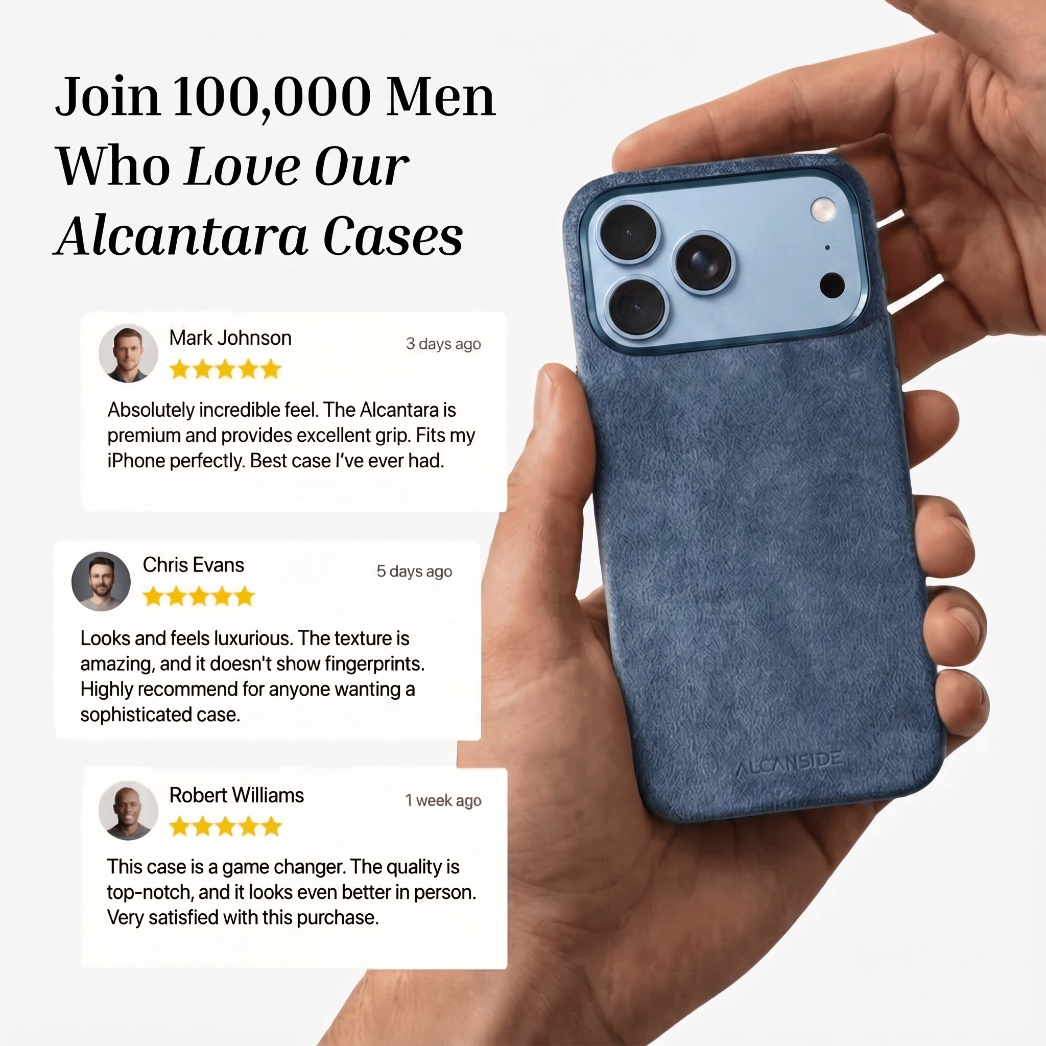 Customer reviews of the Ocean Blue Alcantara iPhone 18 Pro Max case
