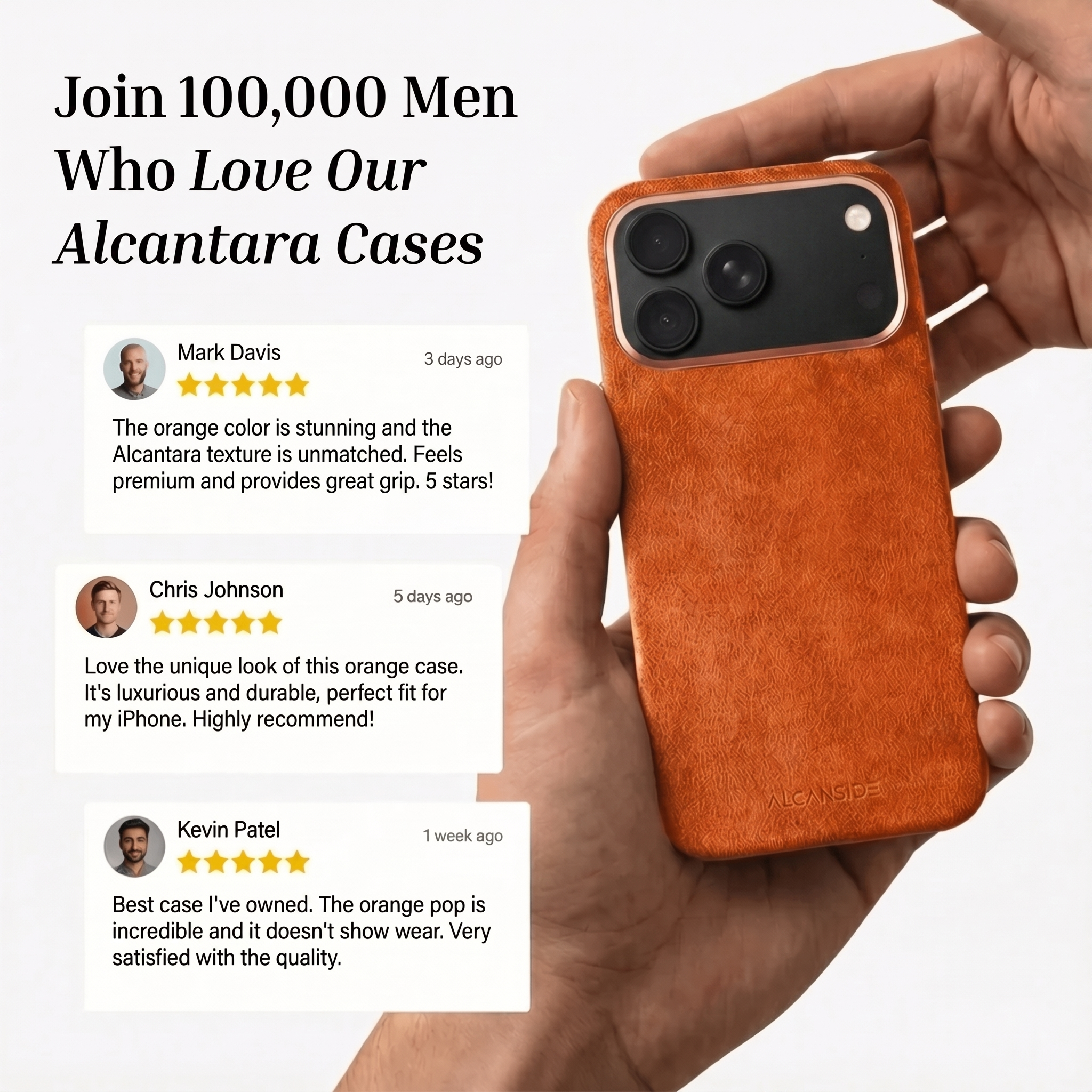 Customer reviews of the Orange Alcantara iPhone 18 Pro case