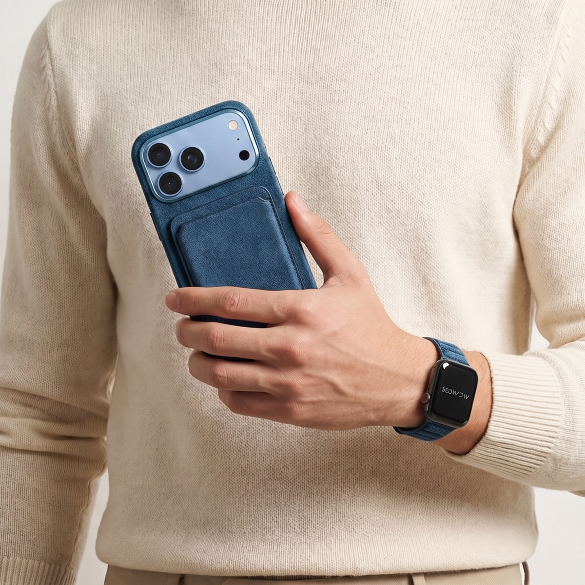 iPhone 18 Pro Alcantara case with MagSafe wallet and AirPods case