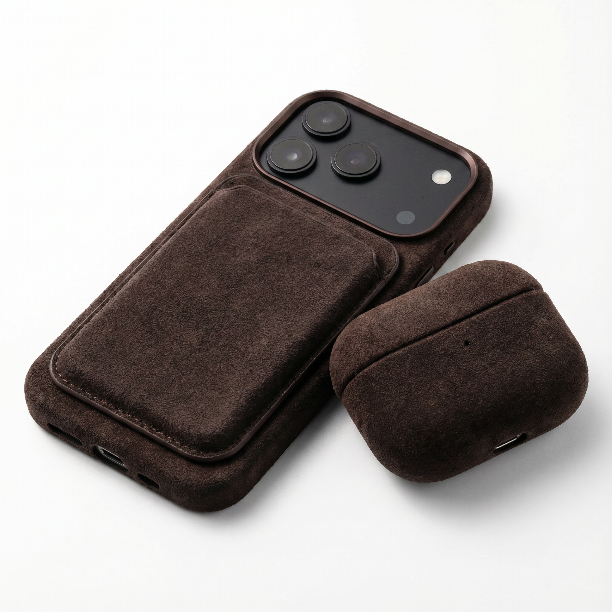 iPhone 18 Pro Alcantara case with MagSafe wallet and AirPods case