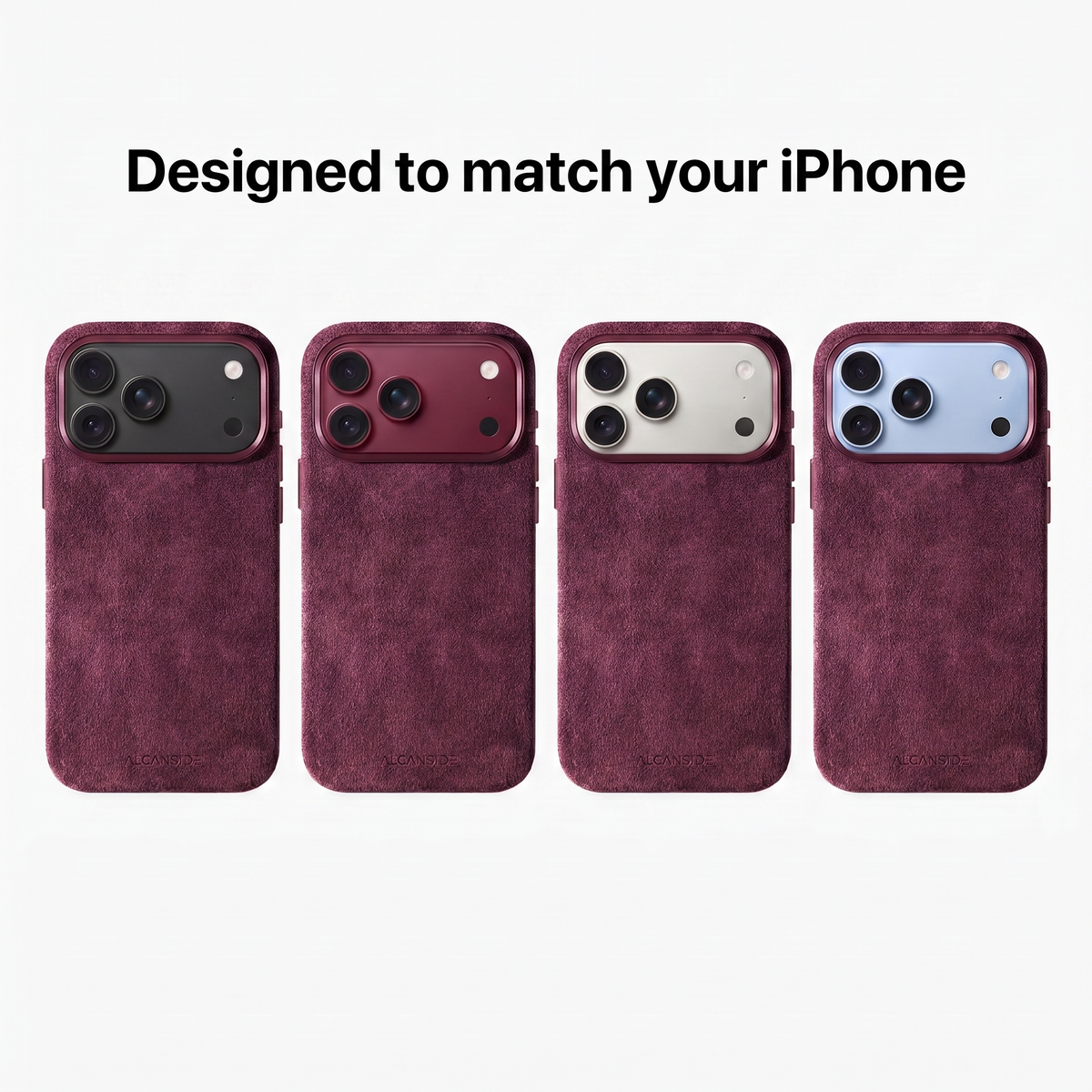 Wine Red Alcantara cases designed to match every iPhone 18 colour